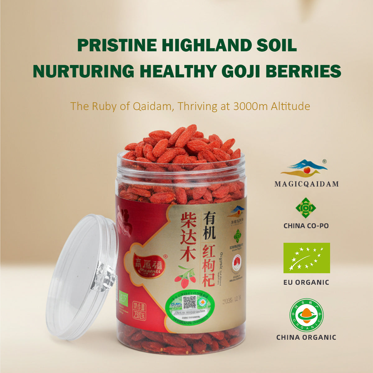 Gaoyuanfu Qaidam Chinese EU organic certified red wolfberry 250g