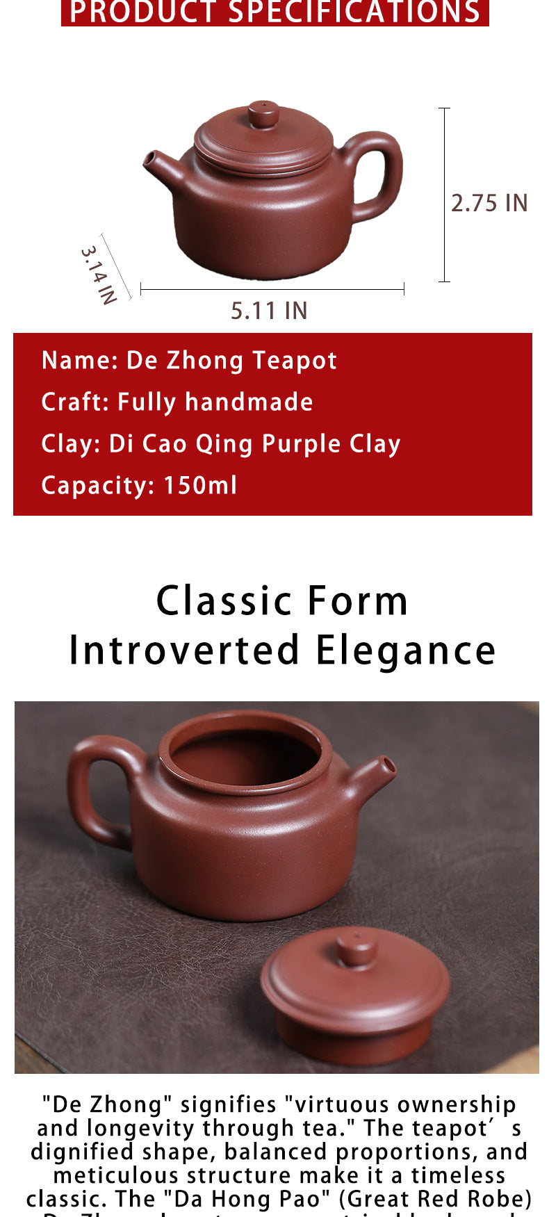 “Dezhong" Yixing Teapot 150ml