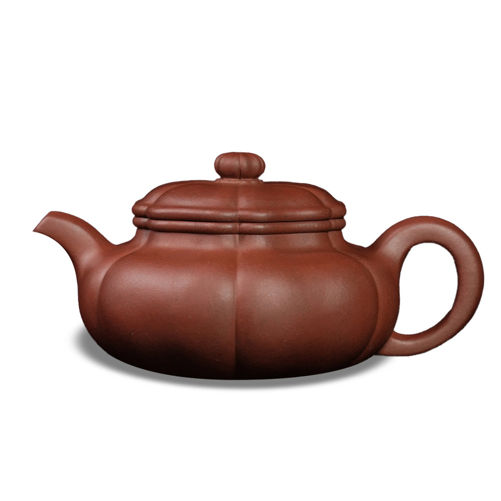 Hongqing Cinnabar Clay Kuifanggu  Ribbed Teapot 220cc Yixing Teapot