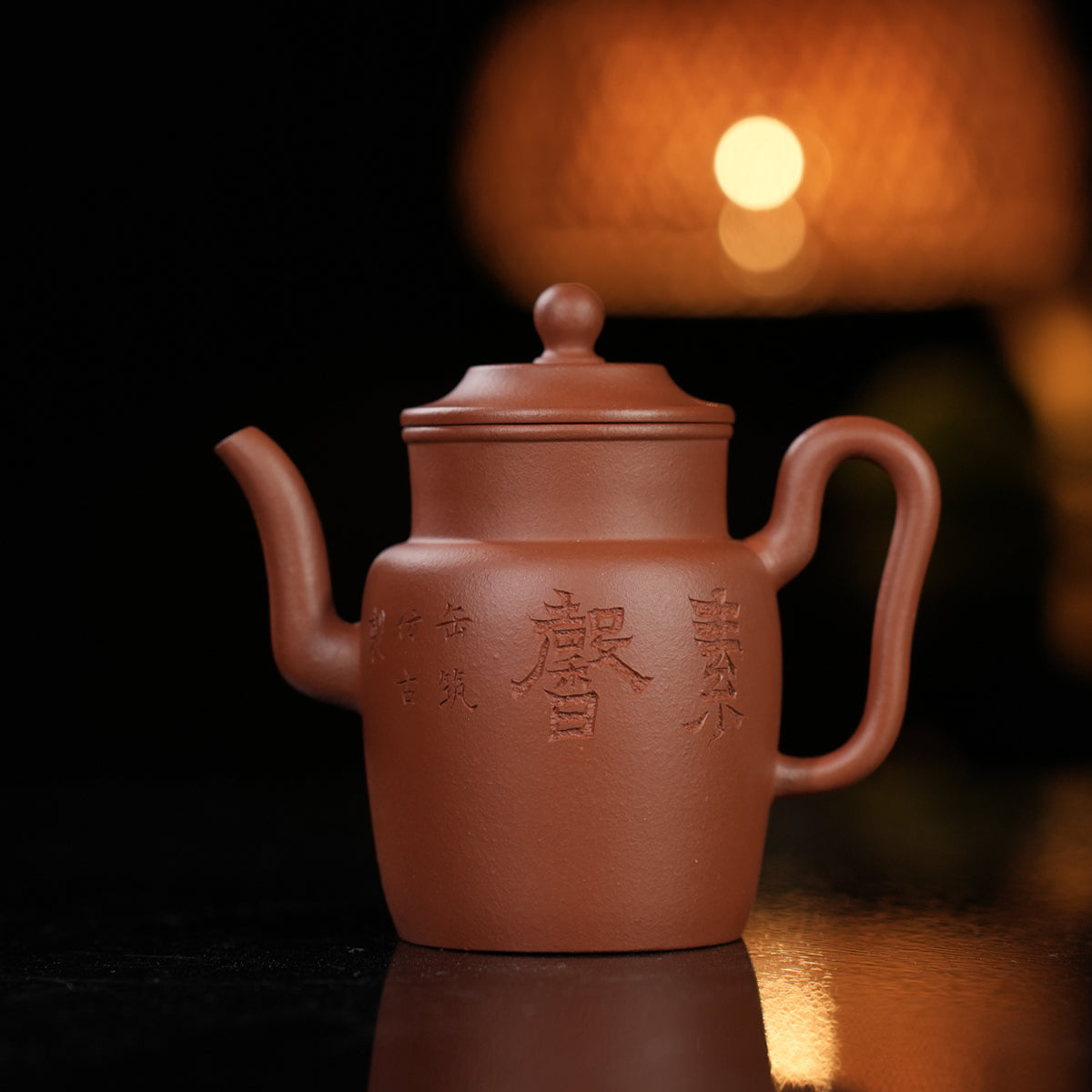 Cinnabar Clay High-Neck Round Pot 130cc Yixing Teapot