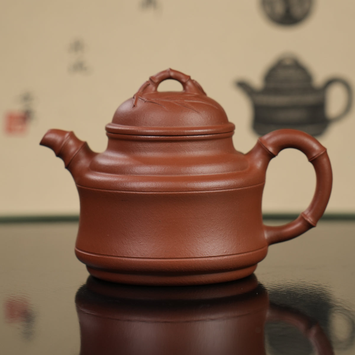 Cinnabar Clay Bamboo-Tripod Teapot  110cc Yixing Teapot