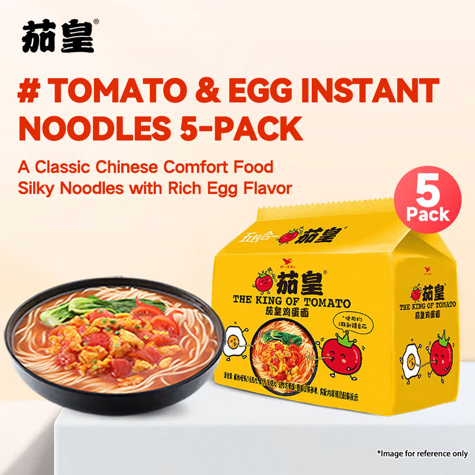 THE KING OF TOMATO Tomato Egg Instant Noodles 5 Pack, Rich Soup Tasty Ramen, Quick Meal for Daily Snack