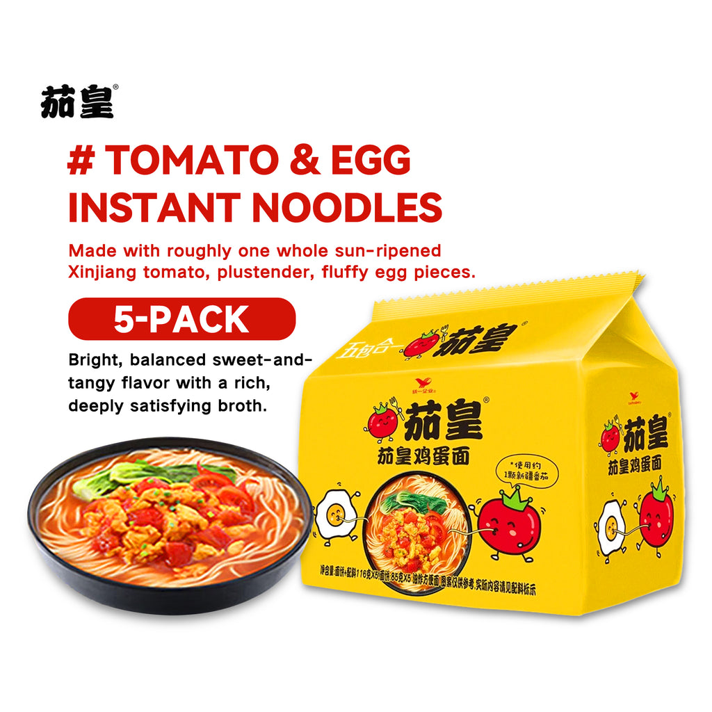 THE KING OF TOMATO Tomato Egg Instant Noodles 5 Pack, Rich Soup Tasty Ramen, Quick Meal for Daily Snack